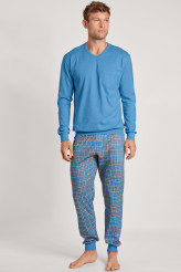 Calida Relax Imprint Pyjama lang, mit Bündchen azurit blue